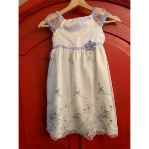 LA Touch 6X Little Girls Sheer Overlay Violet Blue Embroidered Floral Dress EUC